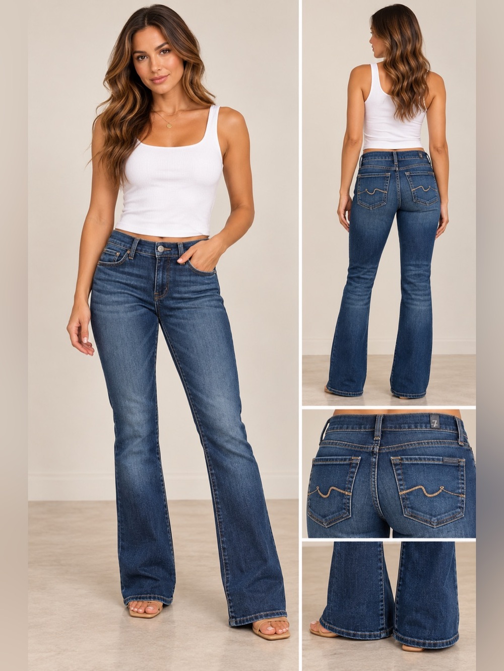 7 For All Mankind Dark Wash Blue Mid Rise Straight Leg Jeans Size 27